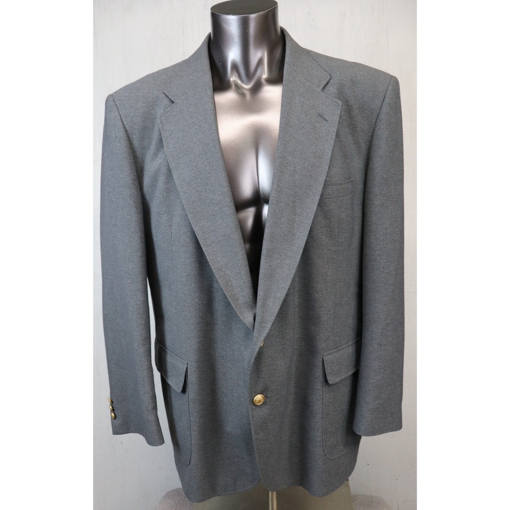 David Taylor Mens Size 48L Gray Wool Blend Sport Coat Blazer Gold Buttons